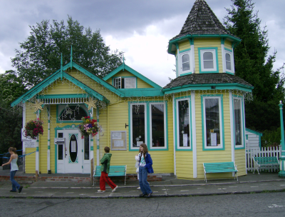 a funky yellow building