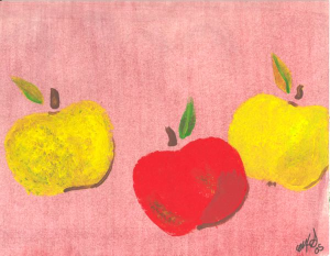 Three apples, green red and yellow 