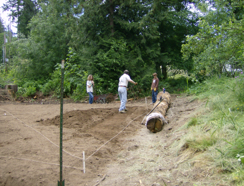 the first path takes shape, extra dirt to the bed