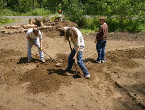 the menfolk, hard at work clearing paths