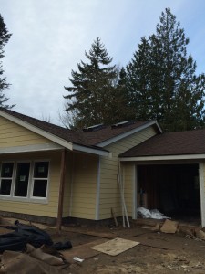 Two skylights in place.  Near the peak of the roof, on the livingroom side but the wells will reach to the dining/kitchen side as well.  It will be so bright and airy in the house!