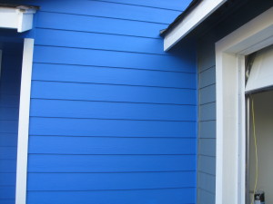 The transition point between the house and the garage.  Garage door is up...